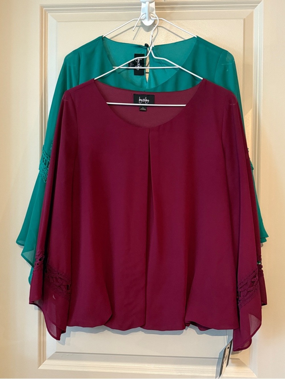 by & by Berry and Teal Layered Chiffon Blouse